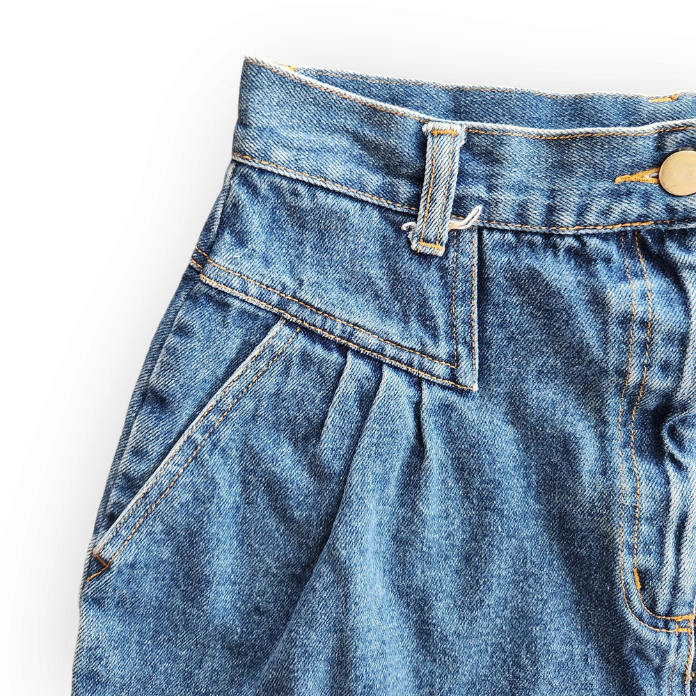 Vintage Collections High Waisted Cut Off Jean Skirt Denim 80s Skirt 26 - Picture 2 of 7